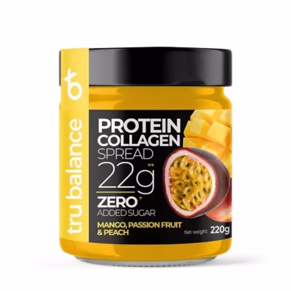PASTĂ TARTINABILĂ DIN MANGO, FRUCTUL PASIUNII, PIERSICĂ, CU PROTEINĂ ȘI COLAGEN, FĂRĂ ZAHĂR ADĂUGAT,CU ÎNDULCITORI 220G
